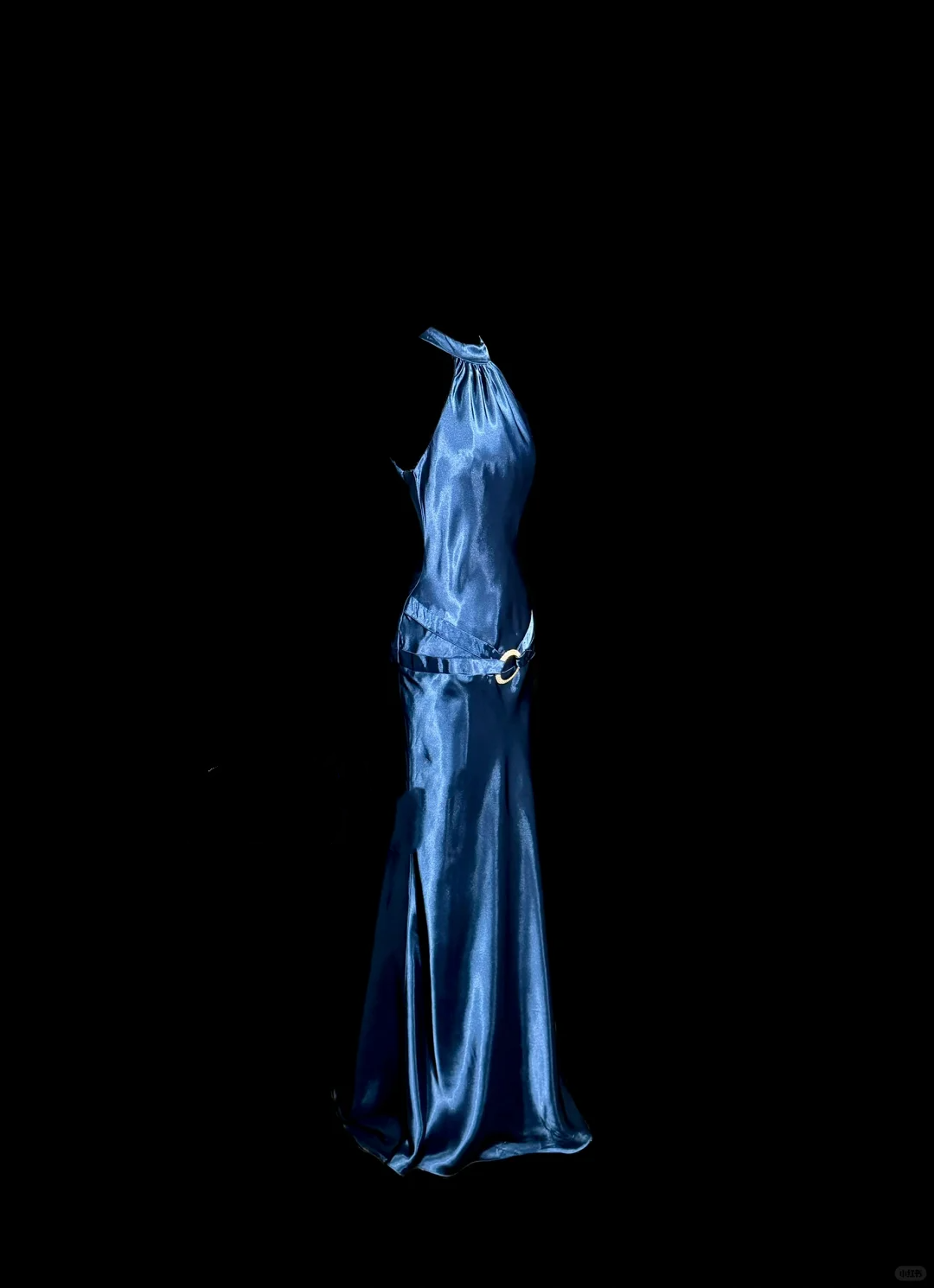 Vintage Mermaid Halter Neck Blue Satin Backless Prom Gown Fairy Prom Dresses SD2905