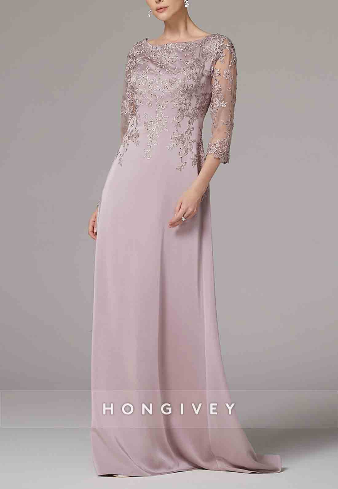 3/4 Sleeve Appliques Lace A-line Floor-Length Mother of the Bride