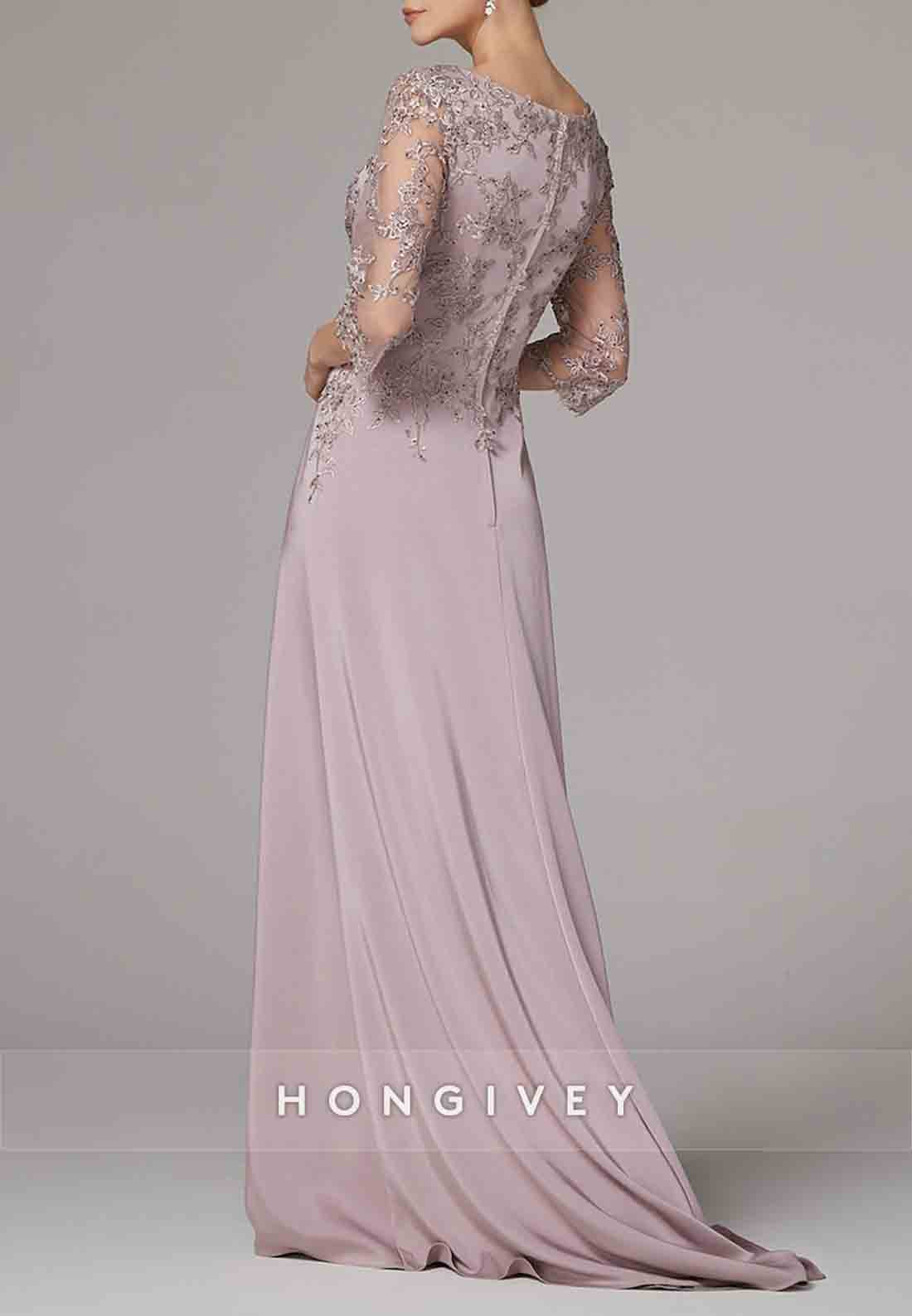 3/4 Sleeve Appliques Lace A-line Floor-Length Mother of the Bride