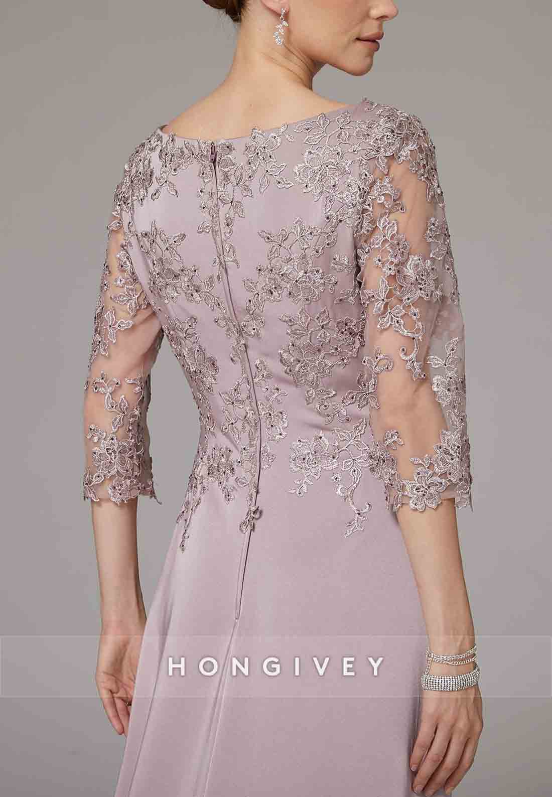 3/4 Sleeve Appliques Lace A-line Floor-Length Mother of the Bride