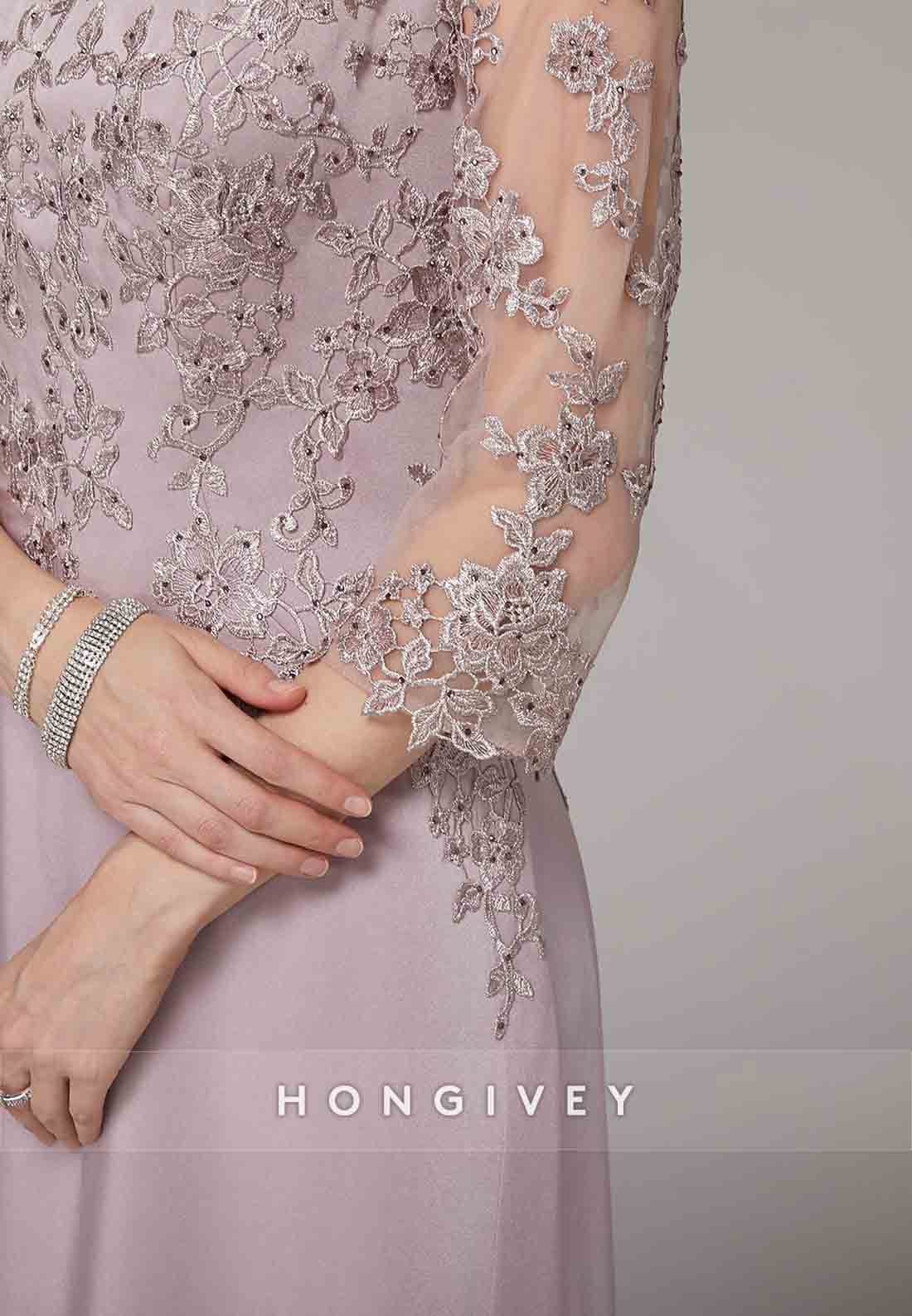 3/4 Sleeve Appliques Lace A-line Floor-Length Mother of the Bride
