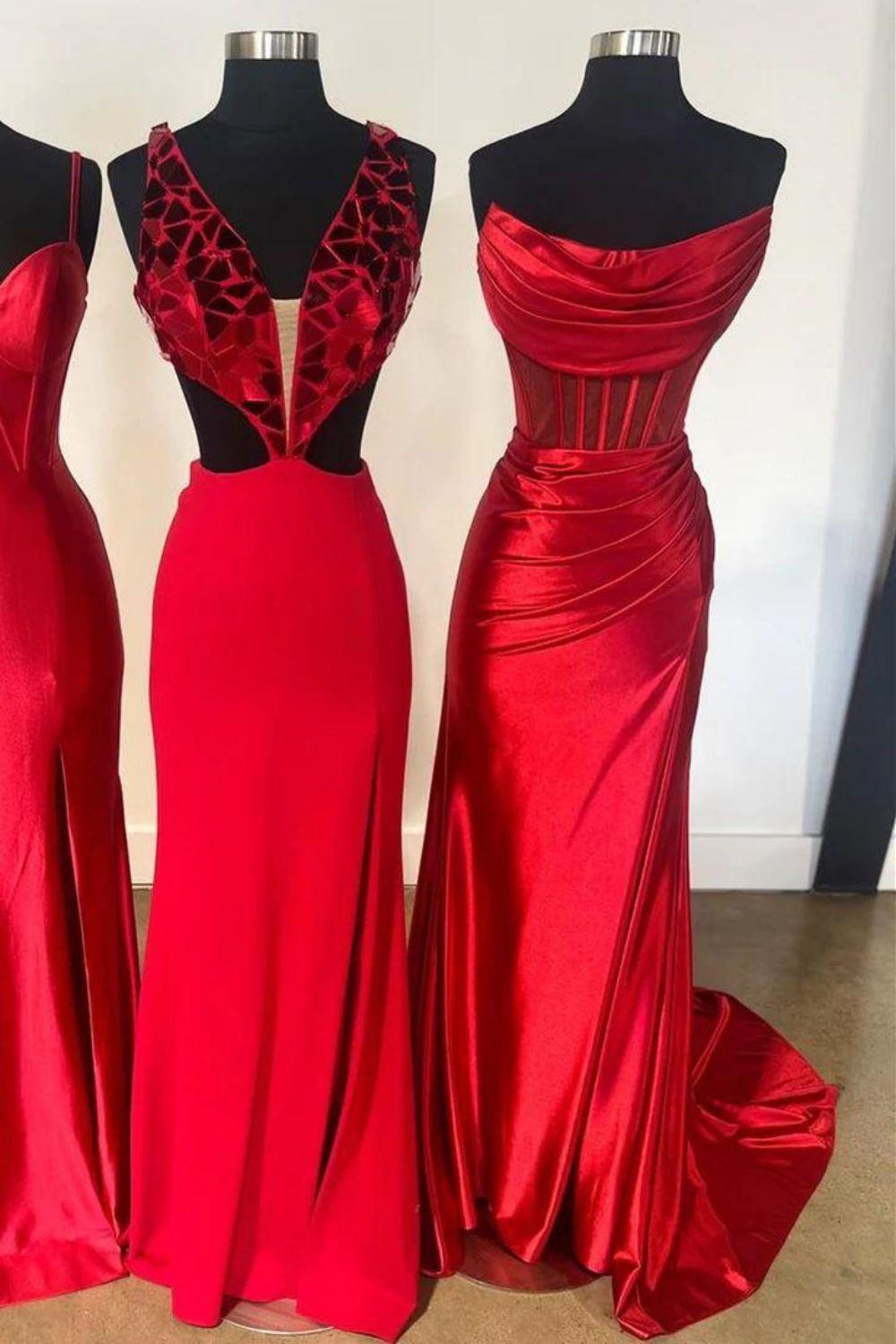 Satin Mermaid Strapless Backless Long Prom Dress With Split - Fashionpara