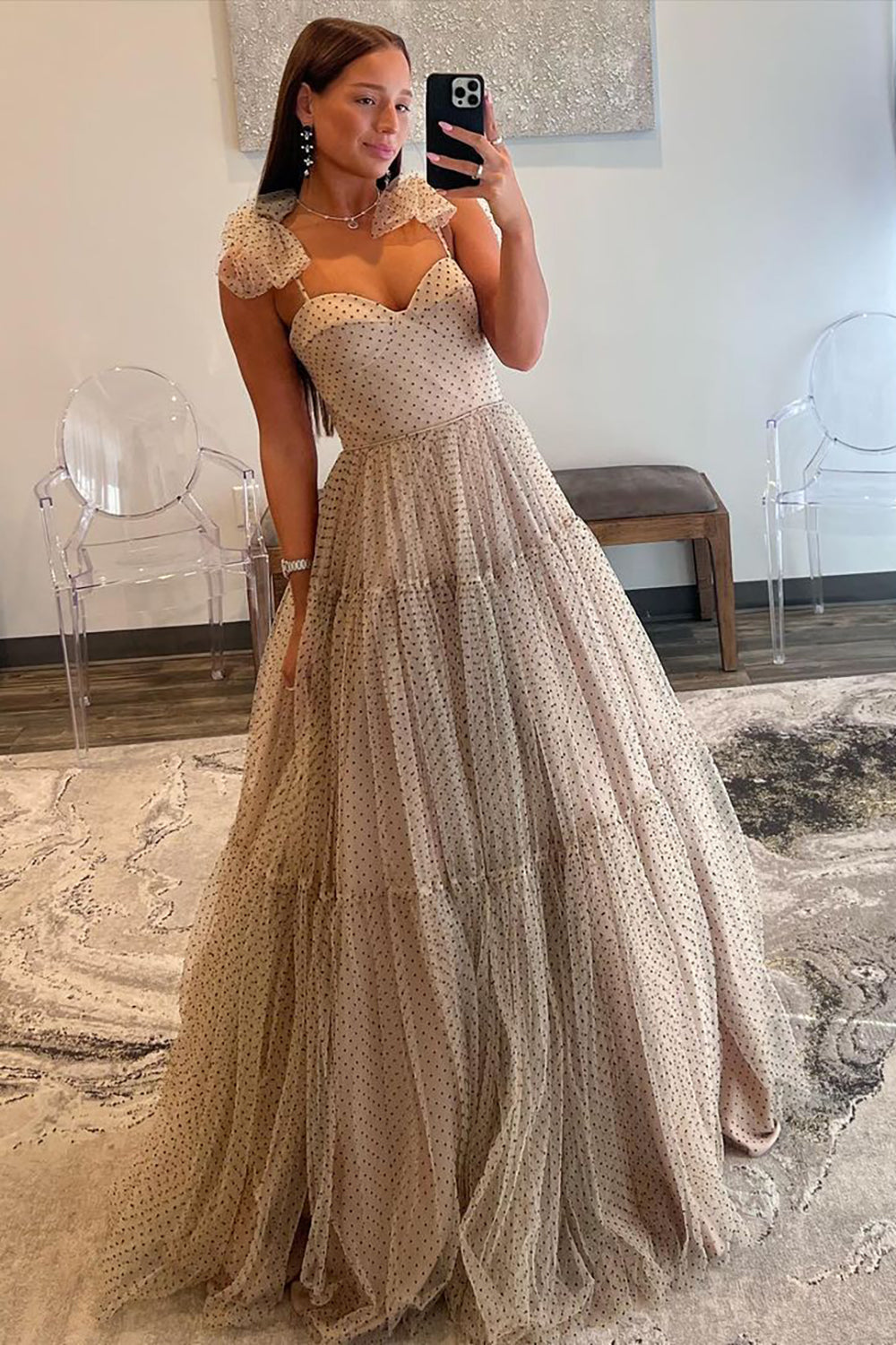 Stunning A-Line Tie Straps Zipper Back Long Tulle Prom Dress - Fashionpara