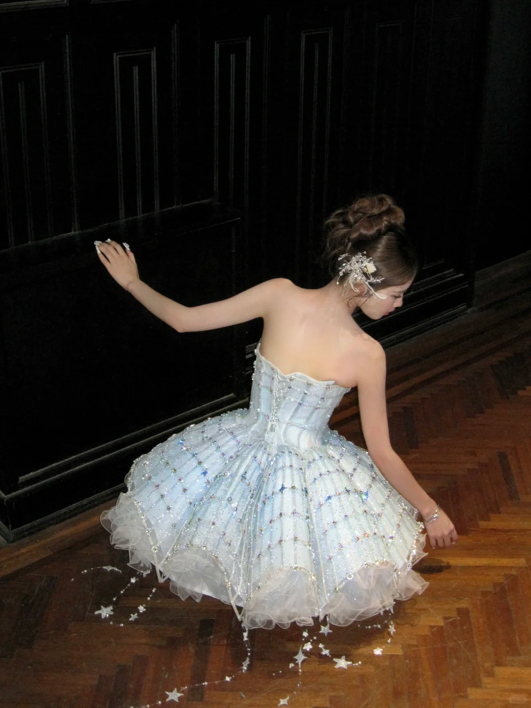 Glitter Blue Strapless Tulle Sequin Beaded A Line Short Homecoming Dress 18th Princess Birthday Outfits D051