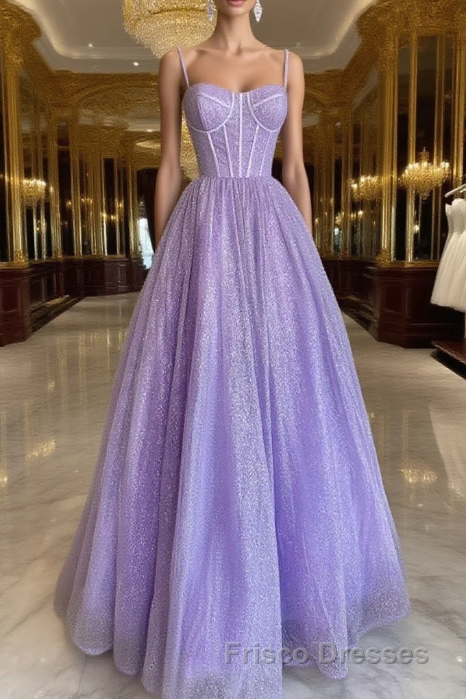 A Line Glitter Tulle Formal Prom Dress with Pockets