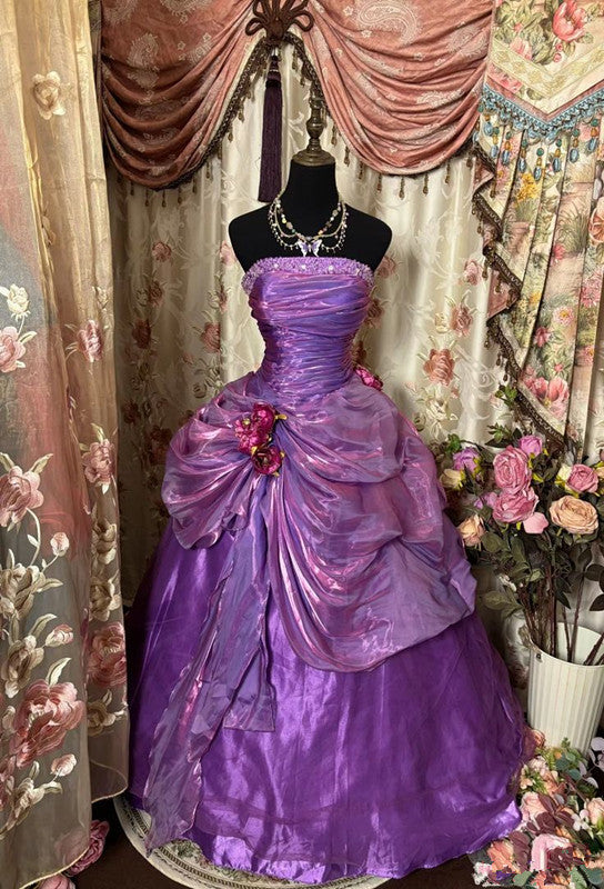 A Line Purple Strapless Prom Gown Unique Long Evening Dresses