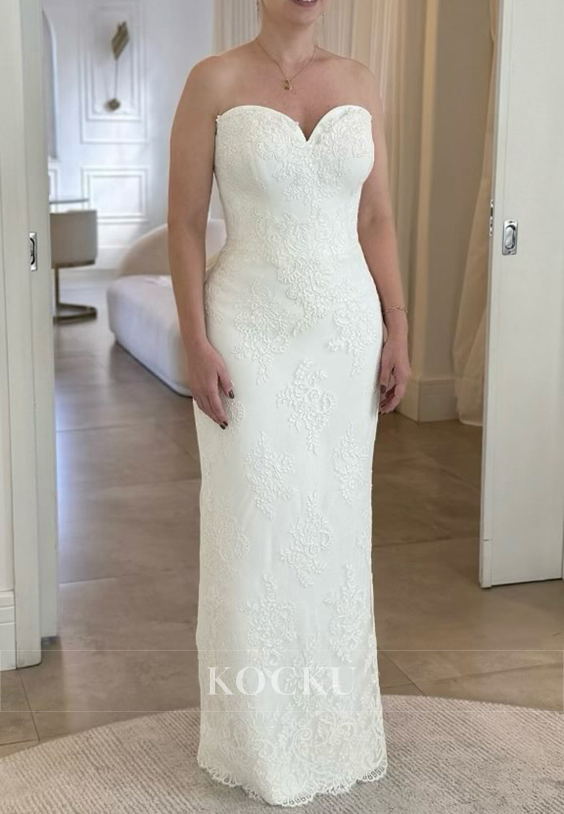 Sweetheart Lace Mermaid Wedding Dress with Bow Back and Slit Detail
