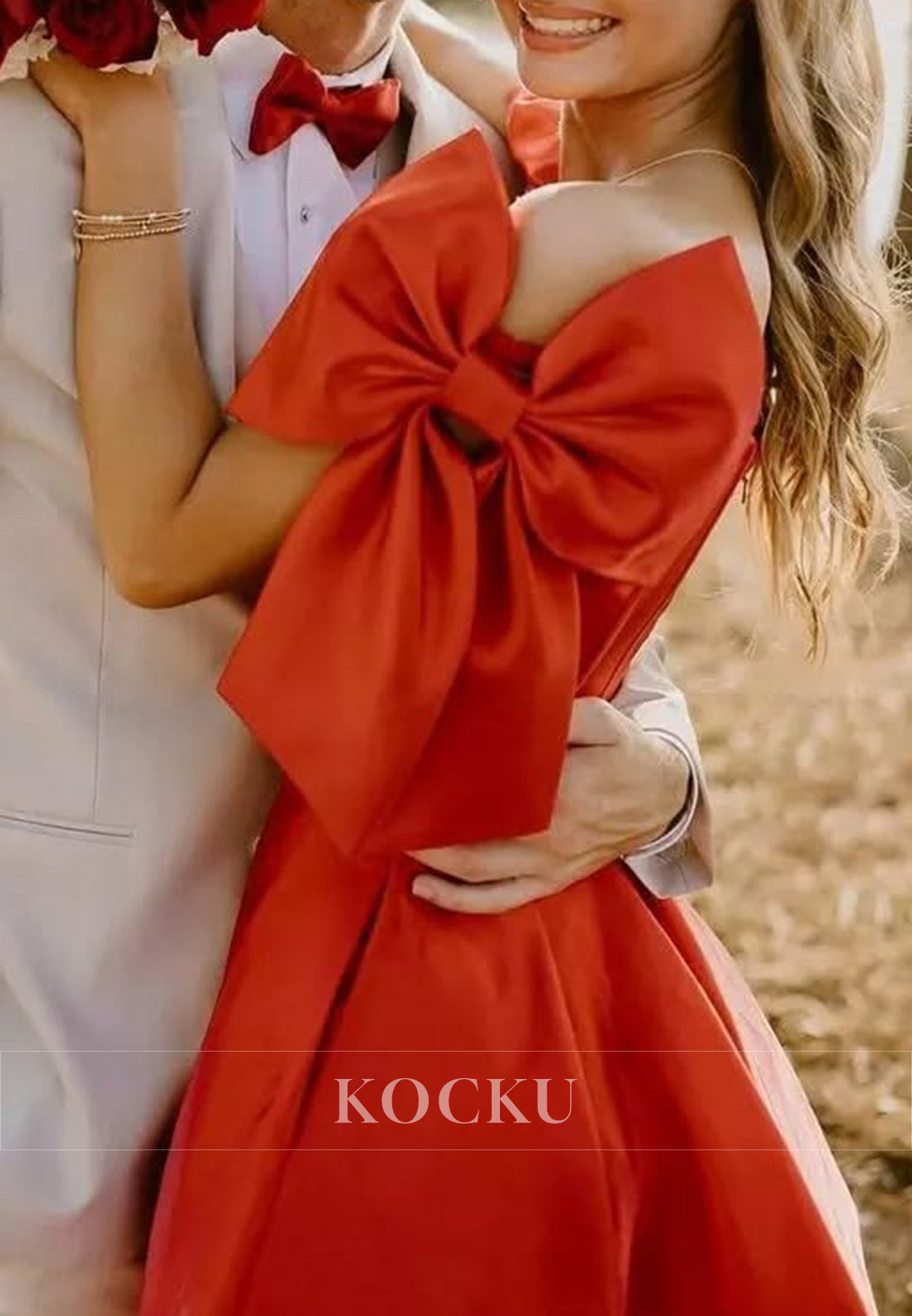A-Line Off the Shoulder Bowknot Pleated Homecoming Dresses