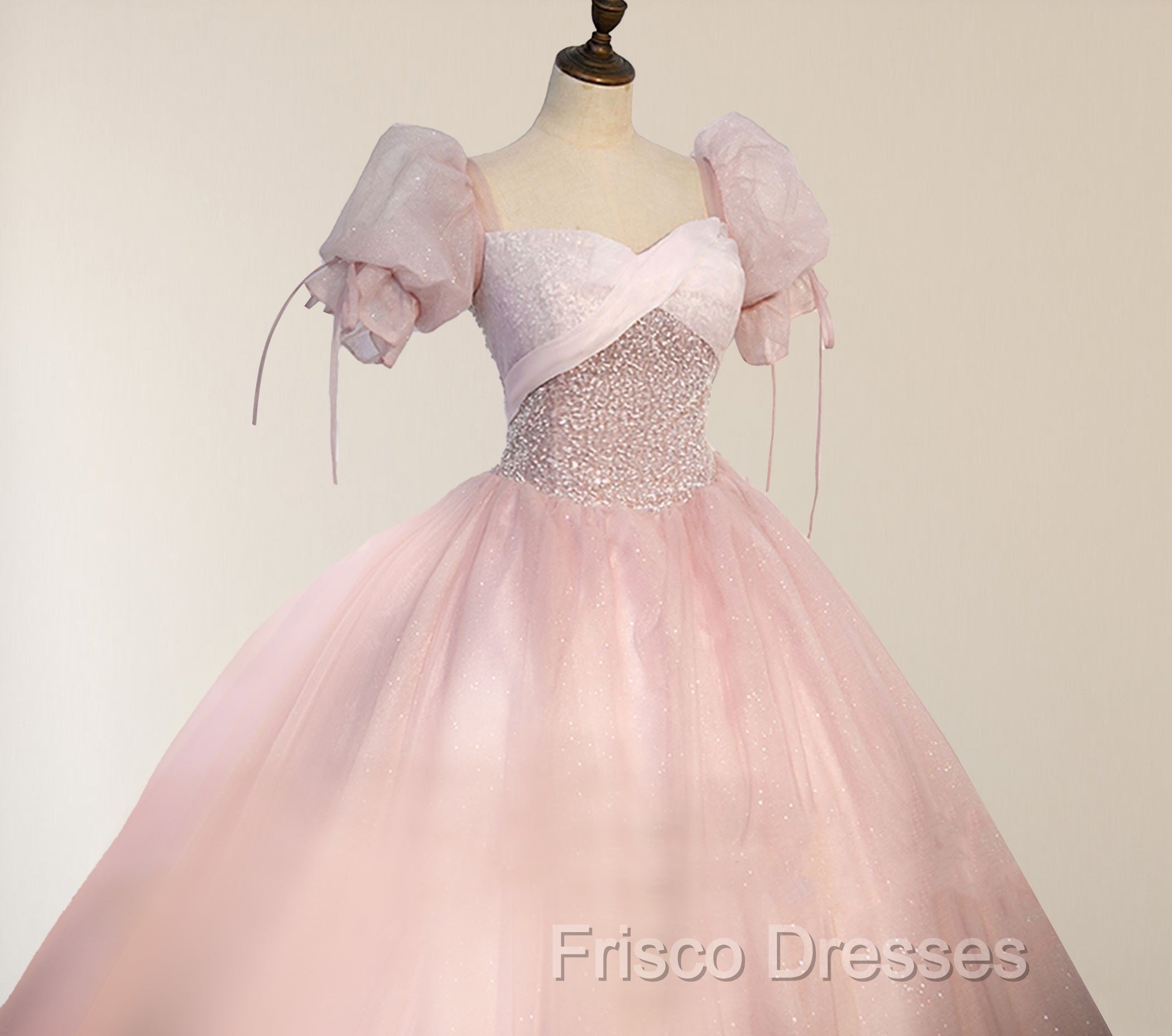 Ball-Gown Tulle  Pink Sweetheart Floor-Length Graduation Birthday Party Dress with Sequined