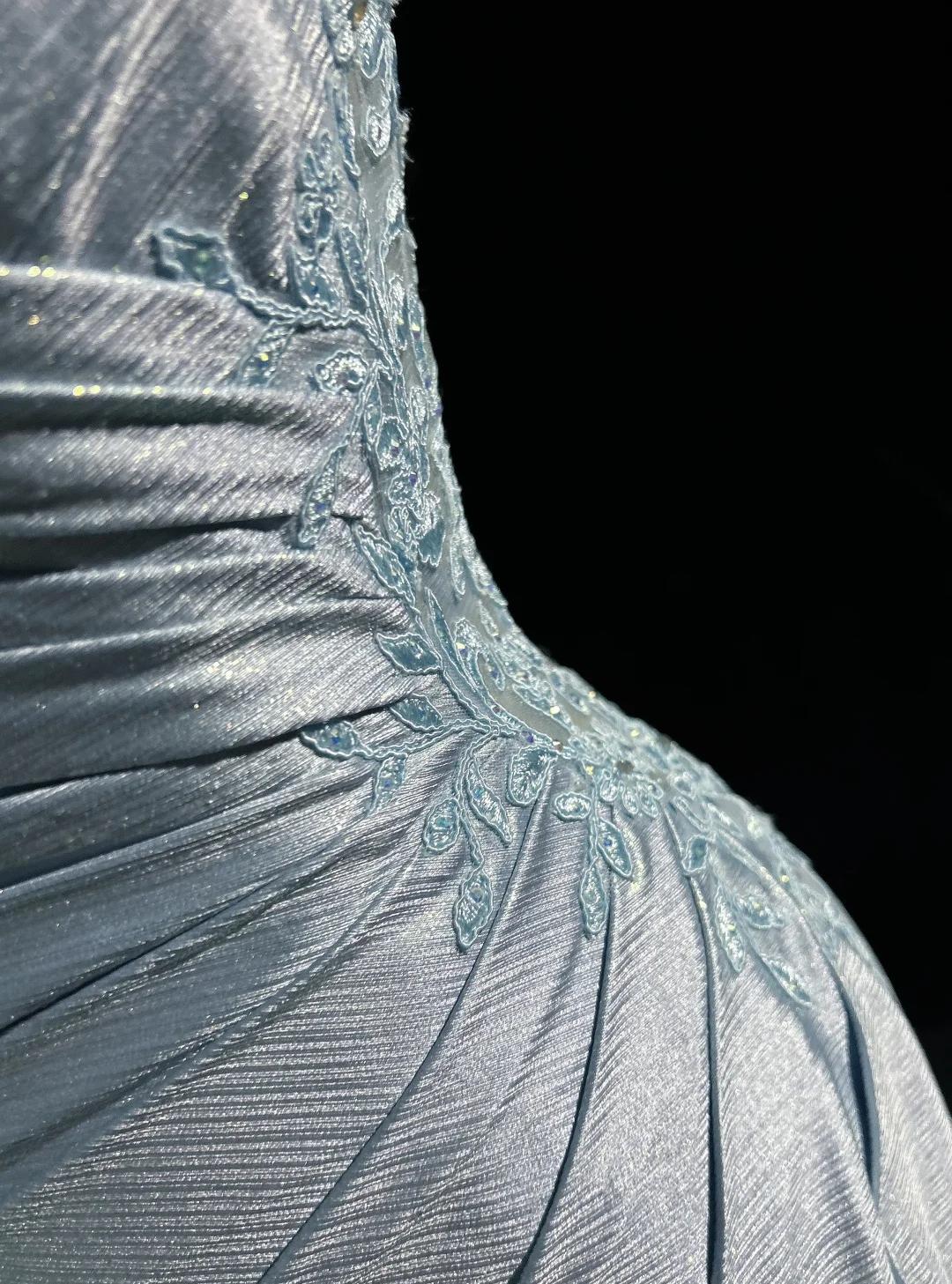 Beautiful Spaghetti Strap Mermaid Glitter Satin Long Prom Backless Applique Evening Gown Simple Wedding Dress