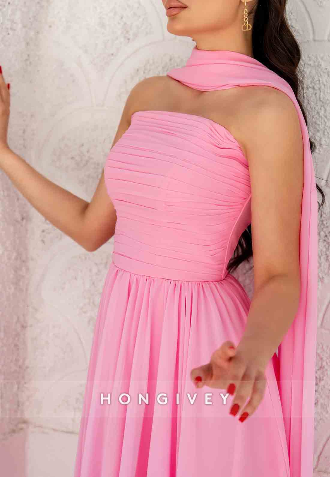 Halter Sleeveless A-Line Guest of Wedding Floor-Length Pleated Evening Gown