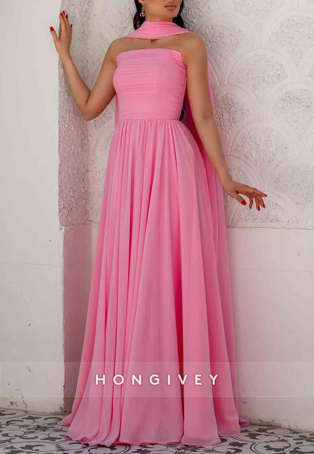 Halter Sleeveless A-Line Guest of Wedding Floor-Length Pleated Evening Gown