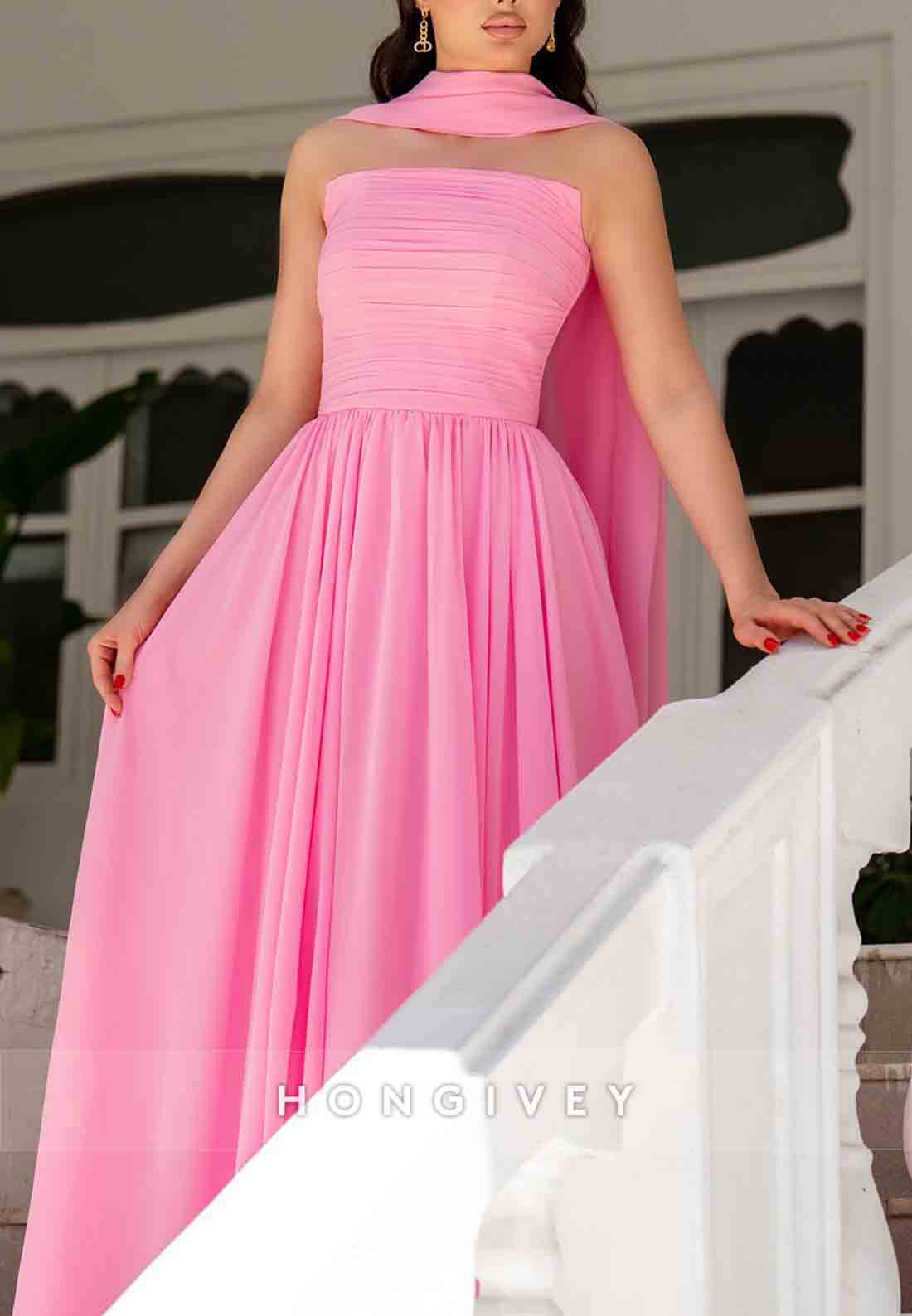 Halter Sleeveless A-Line Guest of Wedding Floor-Length Pleated Evening Gown