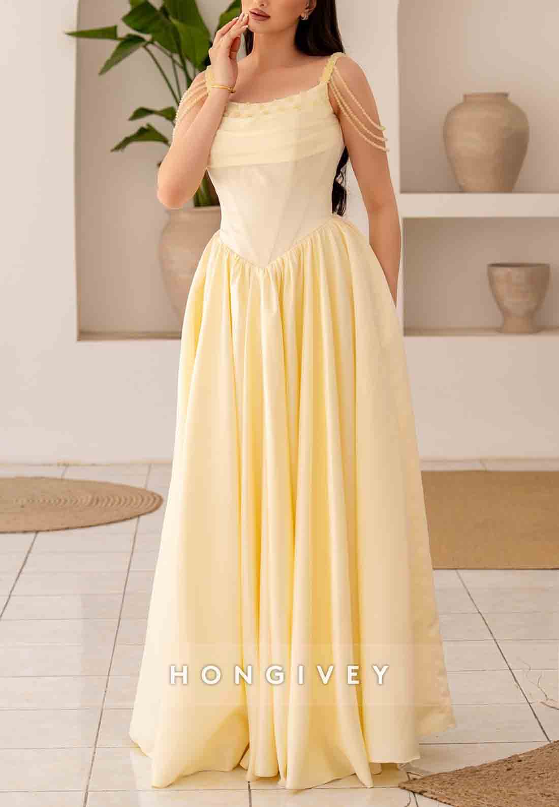 A-Line Crisscross Back Pleated Sleeveless Floor-Length Regular Straps Evening Gowns