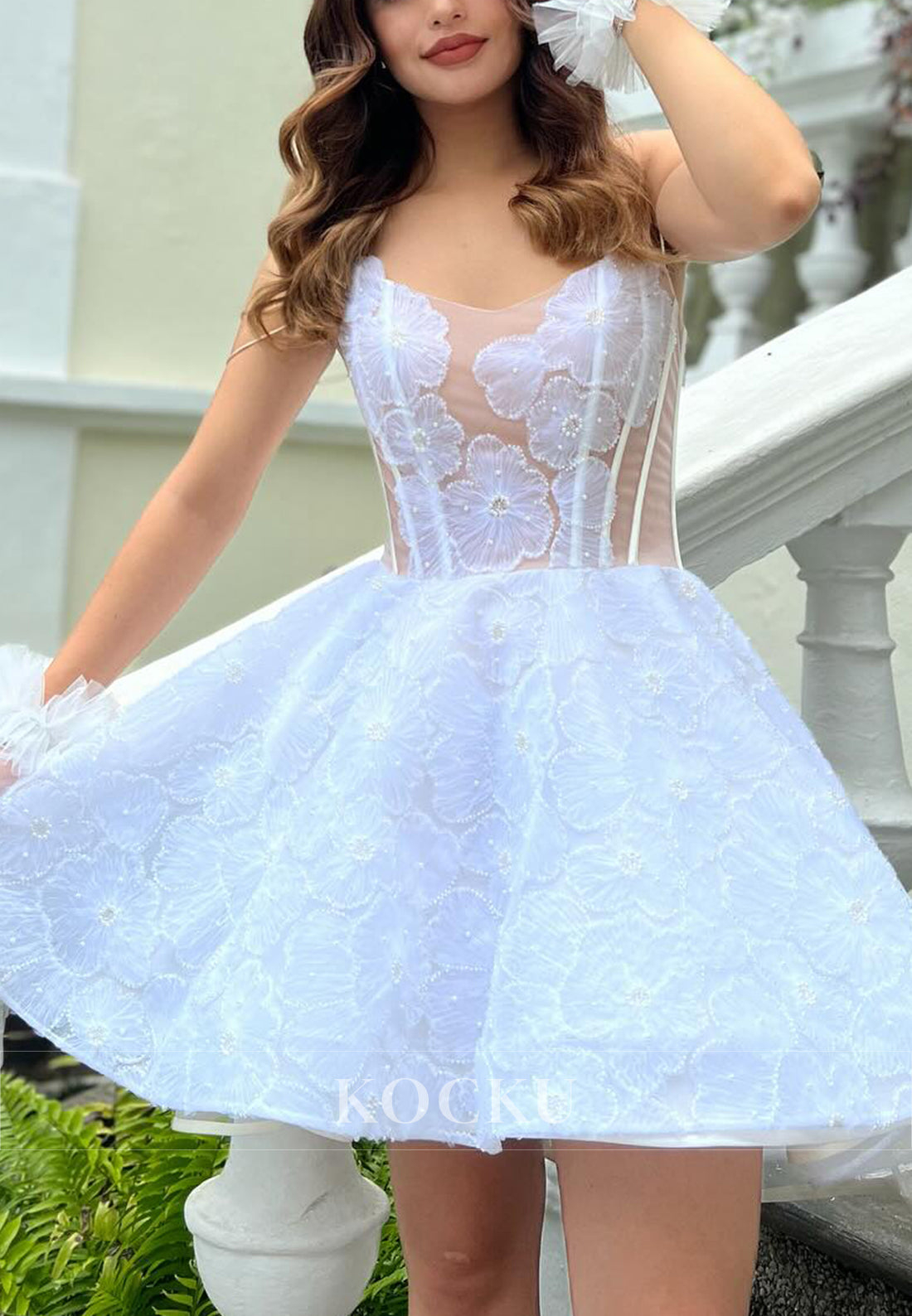 A-Line Spaghetti Straps V Neck Beaded Embellished Homecoming Dresses