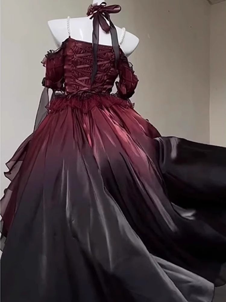 Chic High Low Halter Burgundy Organza Party Dresses Birthday Outfits