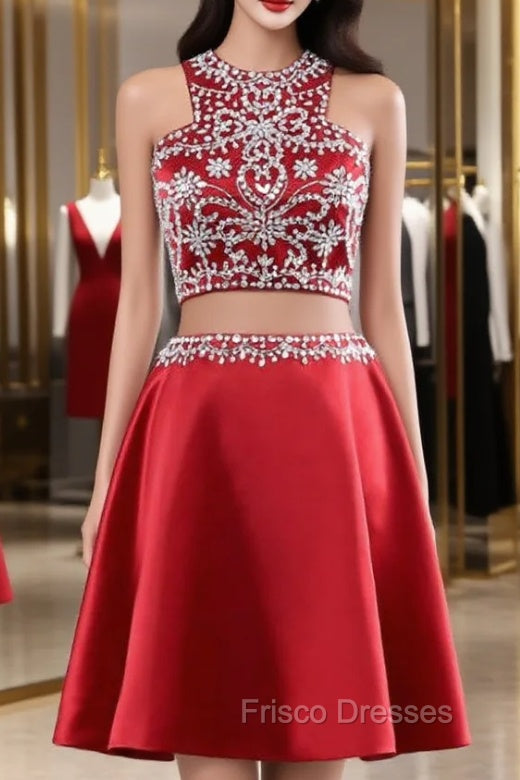 Cute Short 2 Piece Red Evening Dress Graduation Dress Party Dress