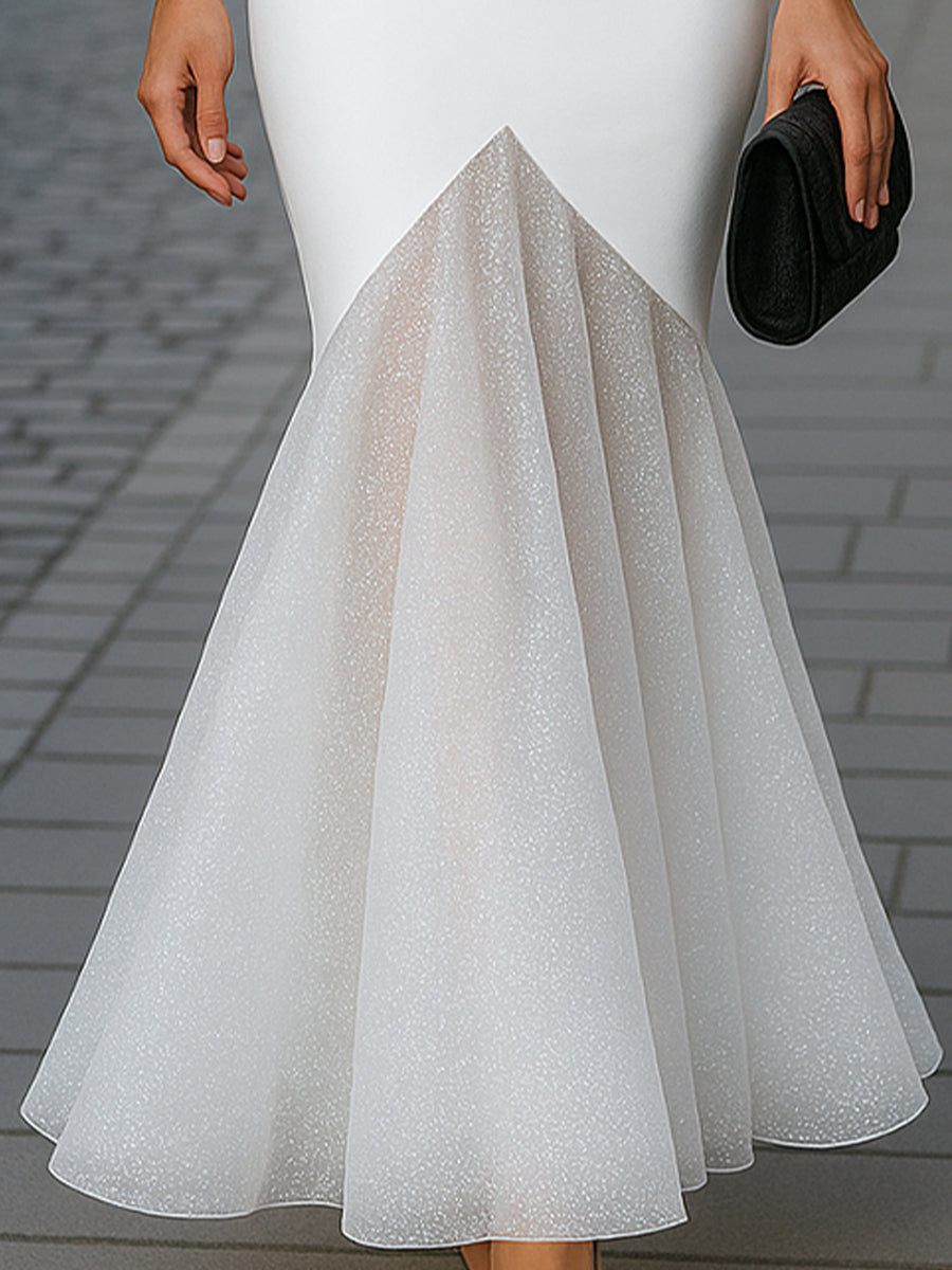 Elegant White Glitter Mesh Mermaid Dress Wedding Dress