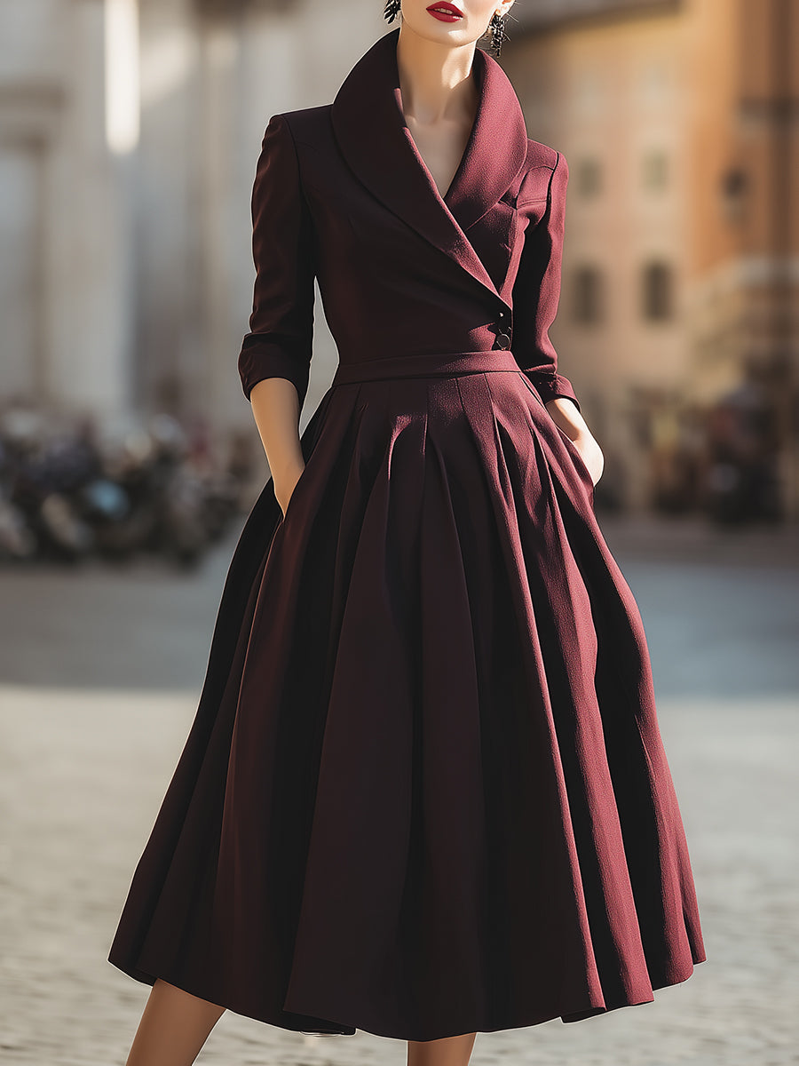 Vintage Plain Midi Coat Dress
