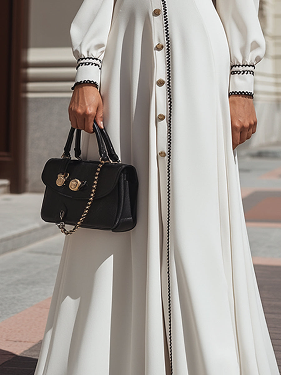 White Maxi Dress With Contrasting Collar