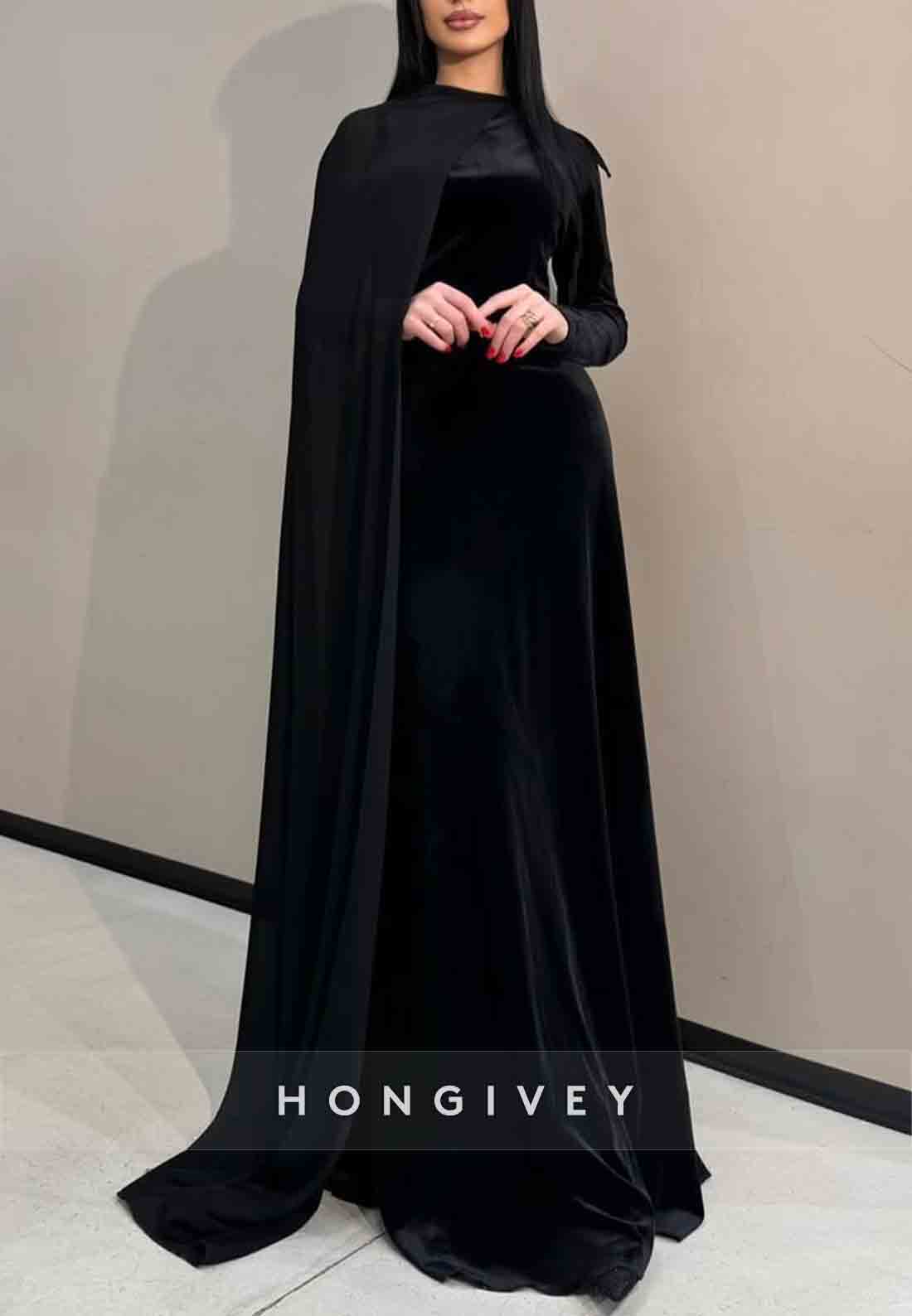 Velvet Side Draping Formal Gowns Floor-Length Pleated A-Line Evening Gowns