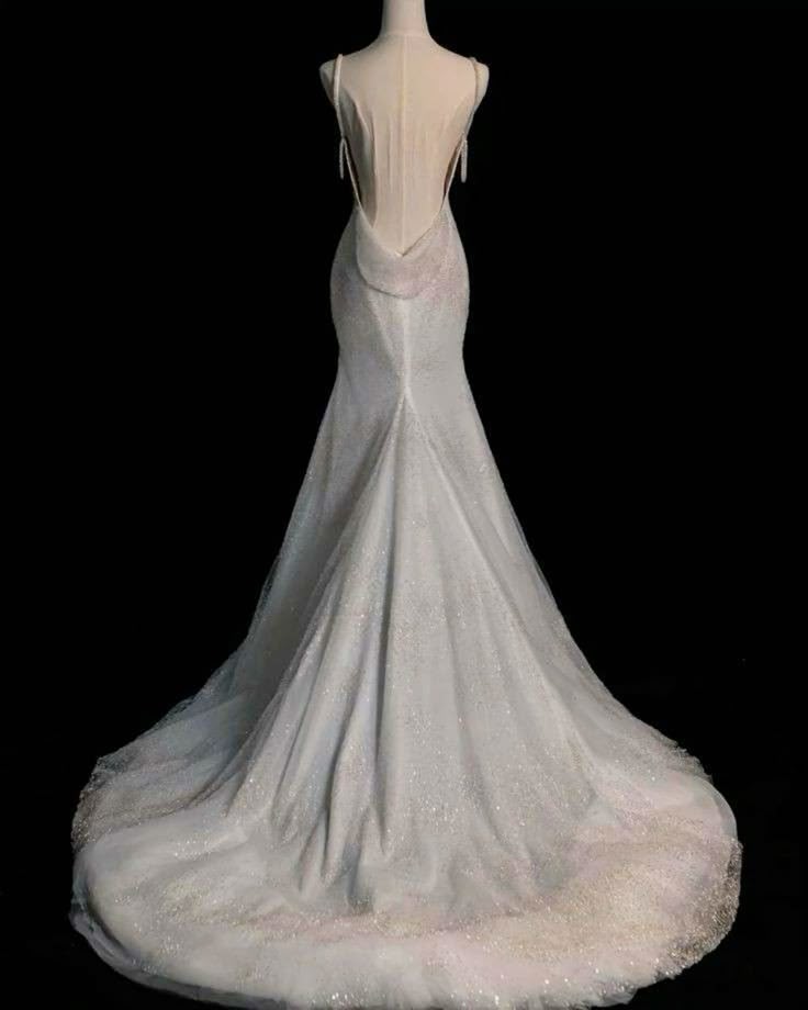 Fairytale Mermaid Wedding Dresses Glittering Straps Backless Wedding Dress
