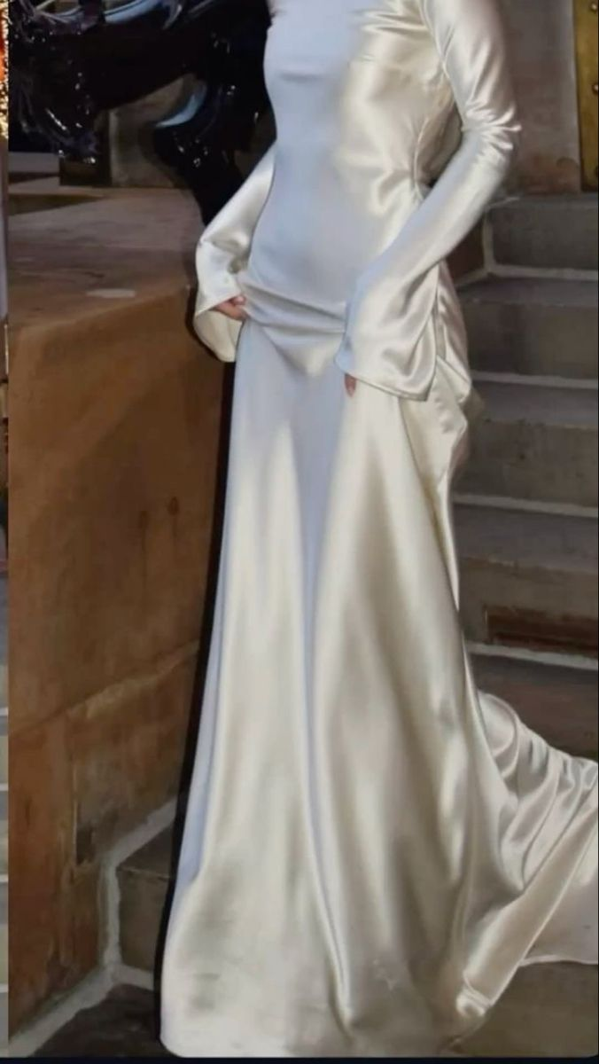 Fairytale With Long Sleeves And Open Back Satin Wedding Dress