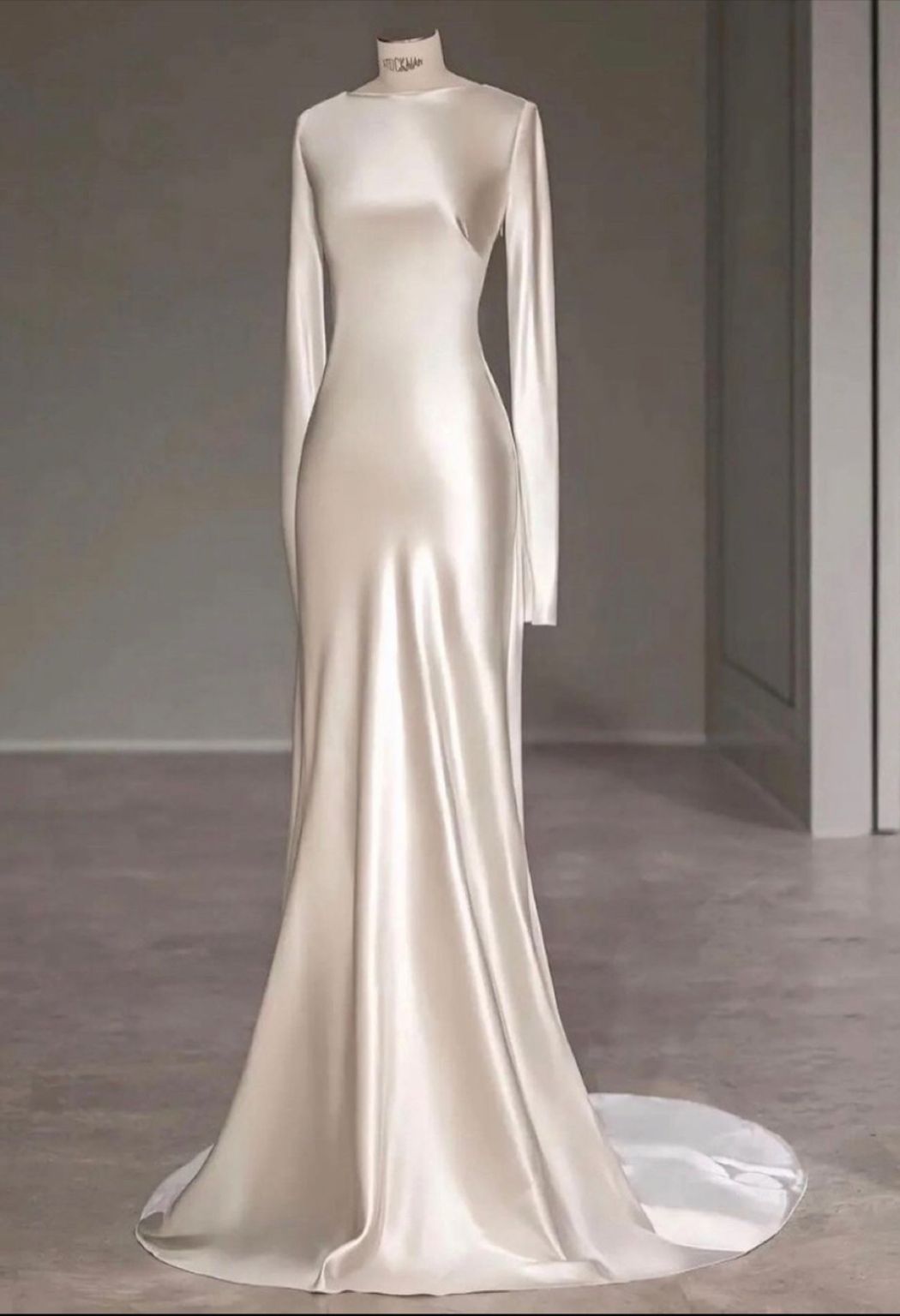 Fairytale With Long Sleeves And Open Back Satin Wedding Dress