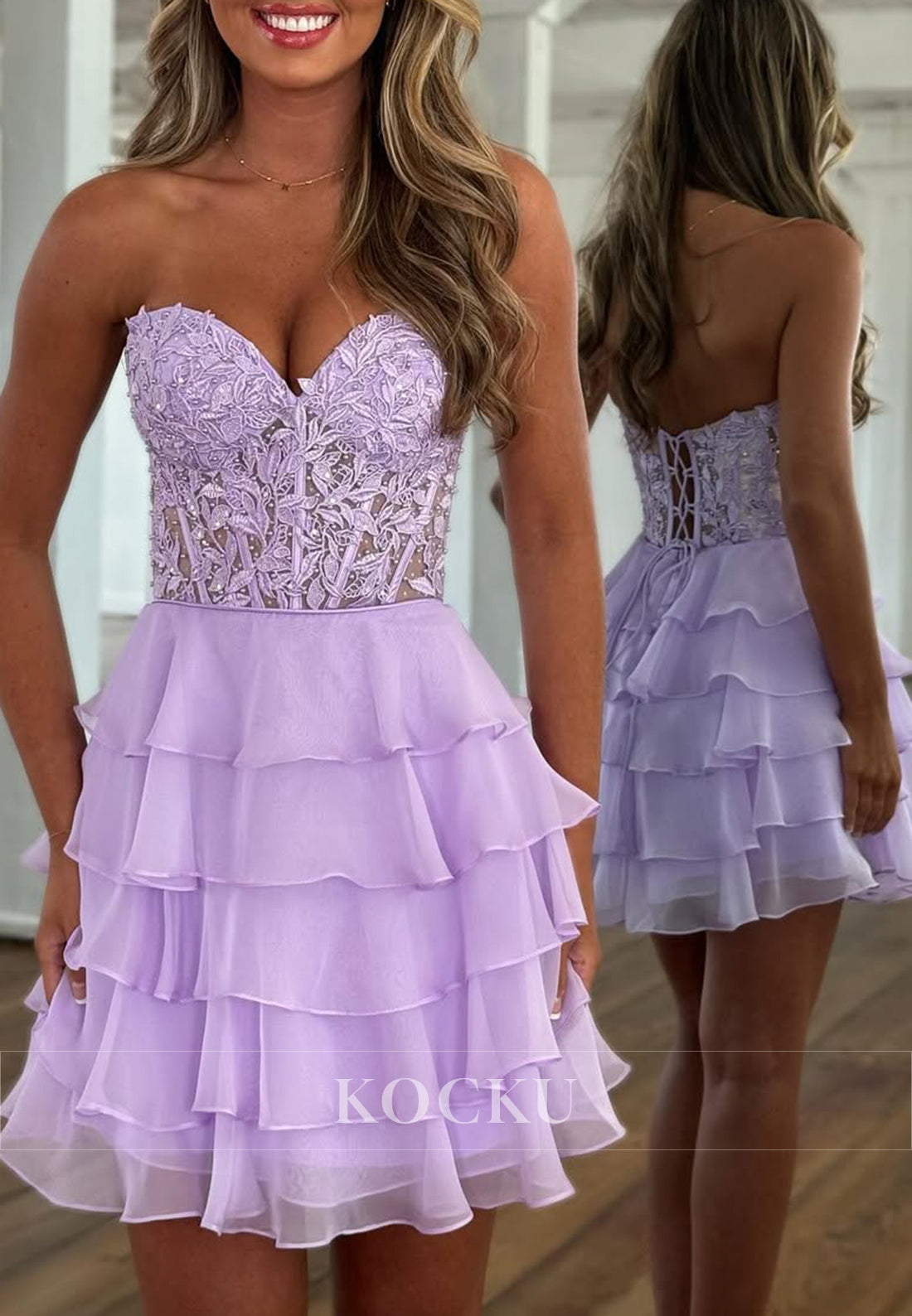A-Line Sweetheart Appliques Lace Short  Pleated Homecoming Dresses