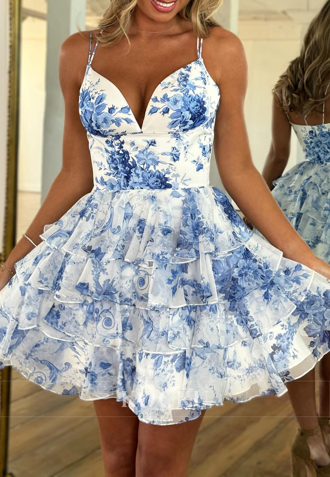 A-Line Spaghetti Straps Sweetheart Print Floral  Homecoming Dresses