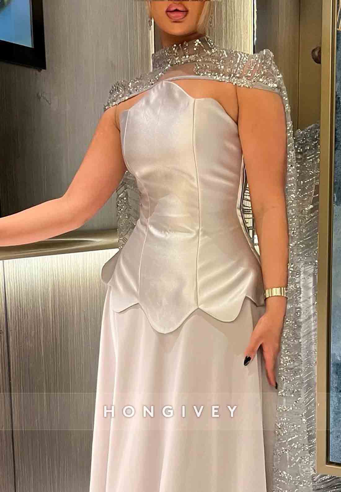 A-Line Cloak A-Line with Metallic Yarn Sleeveless Pleated Evening Gown