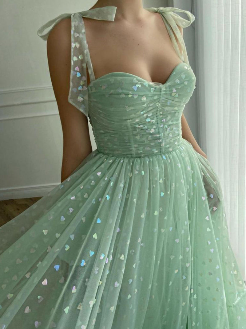 Green Shiny Sequins Midi Homecoming Dress Party Dress Prom Dress