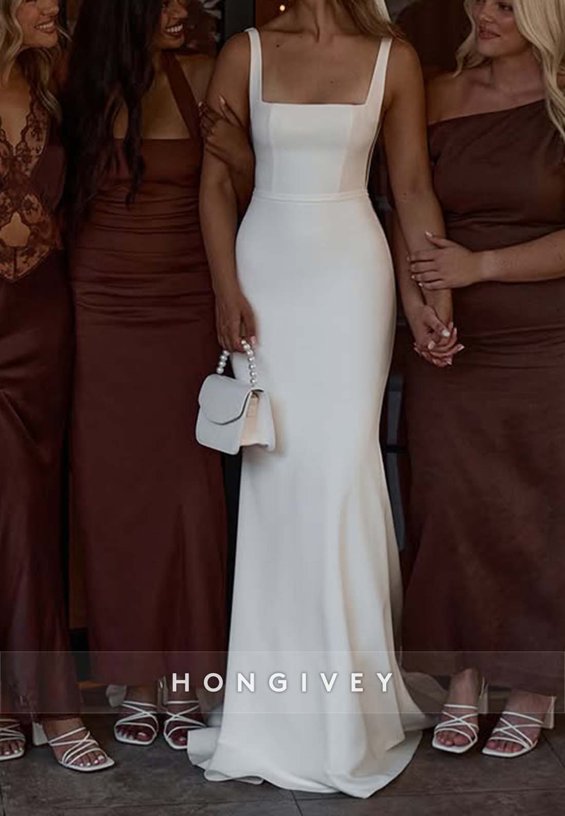 Square Pleated Sleeveless Regular Straps Mermaid Wedding Dresses
