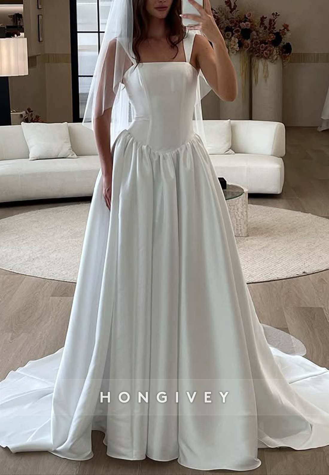 A-line Strapless Pleated Low Back Court Train Sleeveless Wedding Dresses