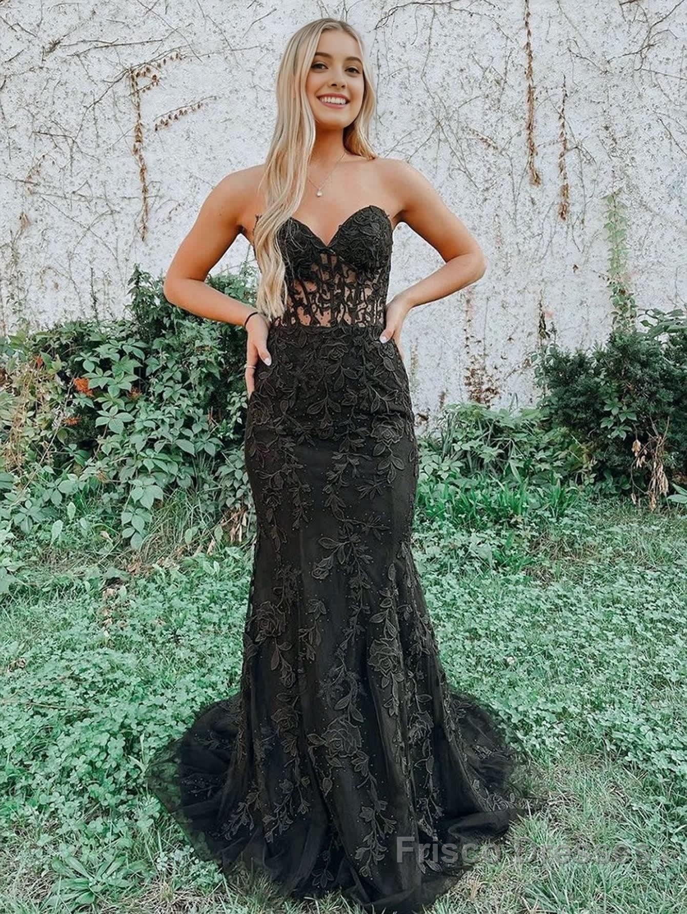 Mermaid Strapless Lace Prom Dress With Appliques