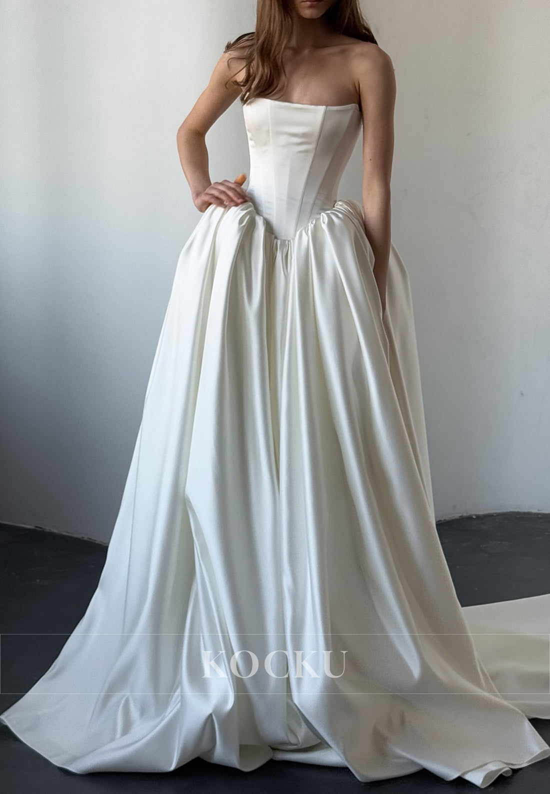 Strapless Satin Ball Gown Wedding Dress with Corset Bodice