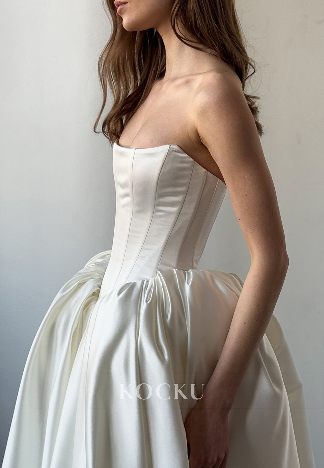 Strapless Satin Ball Gown Wedding Dress with Corset Bodice