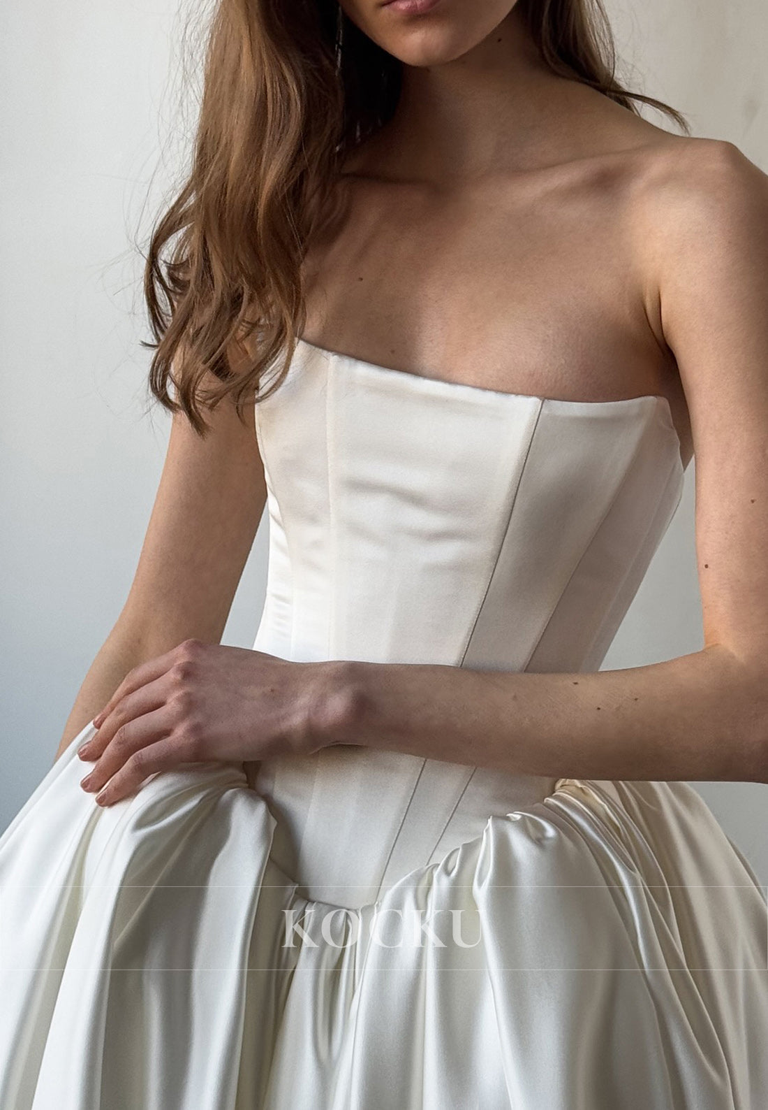 Strapless Satin Ball Gown Wedding Dress with Corset Bodice