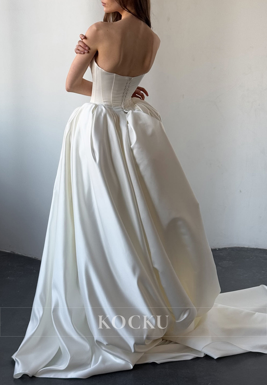 Strapless Satin Ball Gown Wedding Dress with Corset Bodice