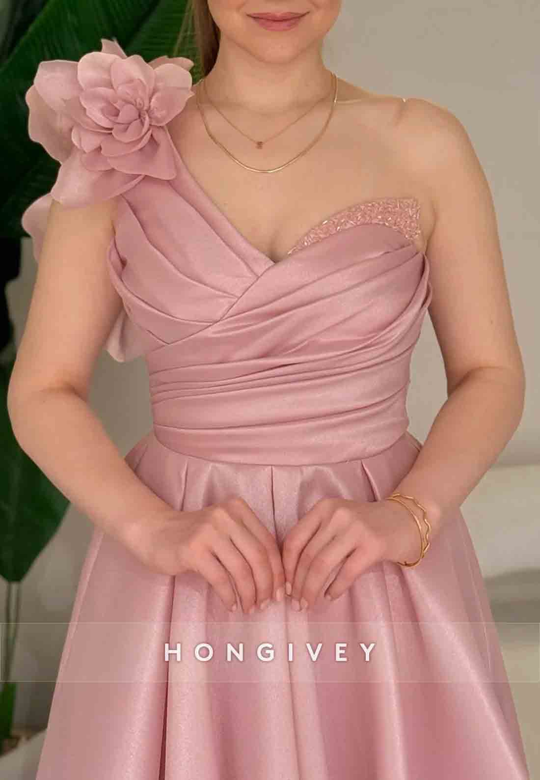 A-line Shoulder Flower One Shoulder Empire Crisscross Back Evening Gowns