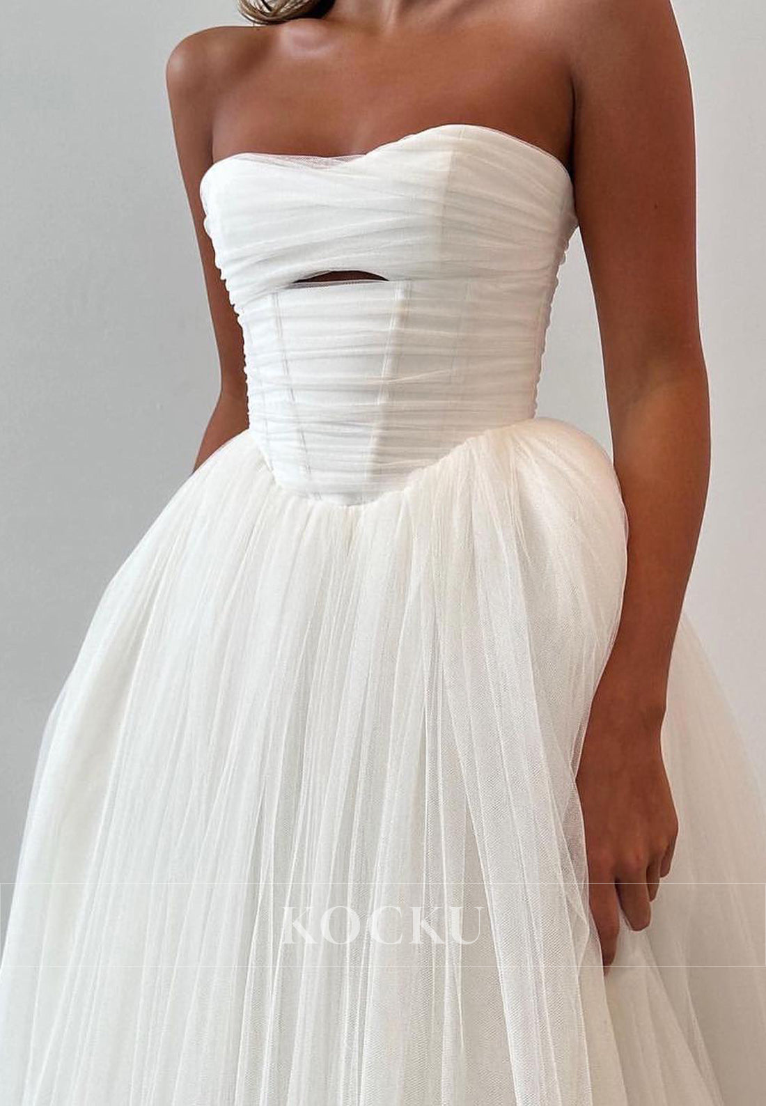 White Strapless Keyhole Ballgown Wedding Dress
