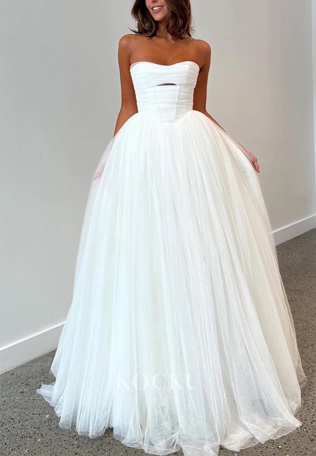 White Strapless Keyhole Ballgown Wedding Dress