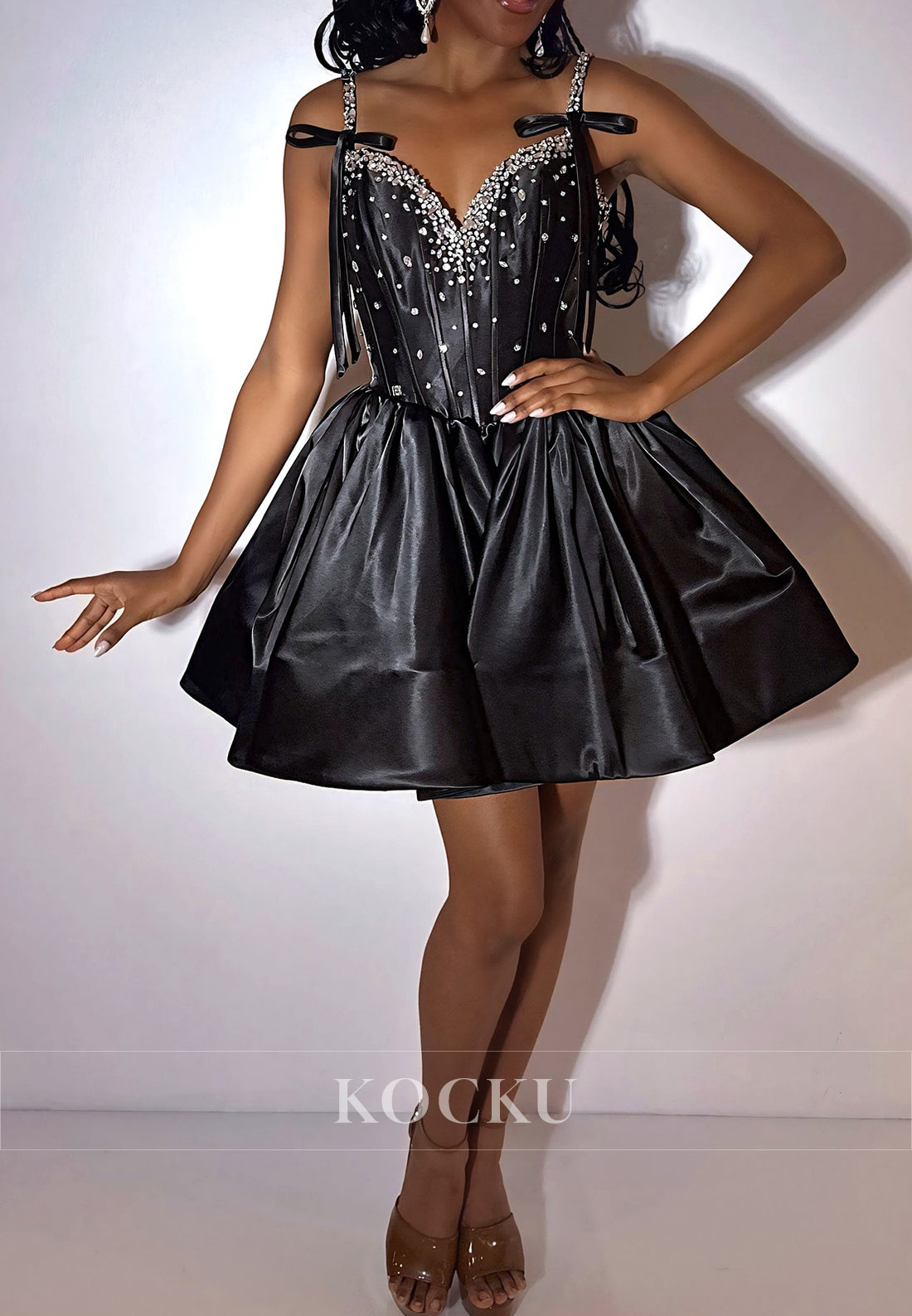 A-Line Spaghetti Straps Sweetheart Rhinestone Embellished Homecoming Dresses