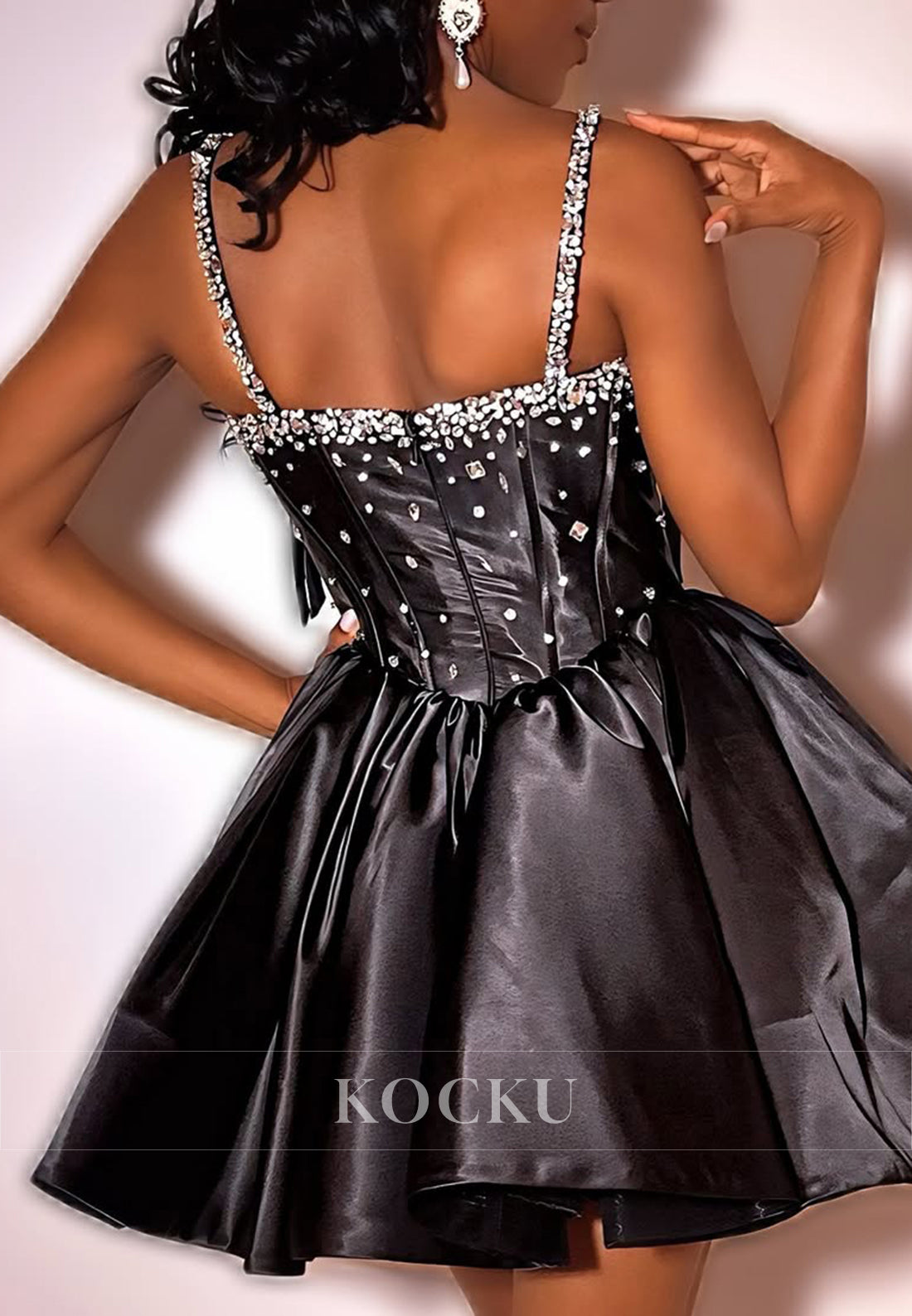 A-Line Spaghetti Straps Sweetheart Rhinestone Embellished Homecoming Dresses