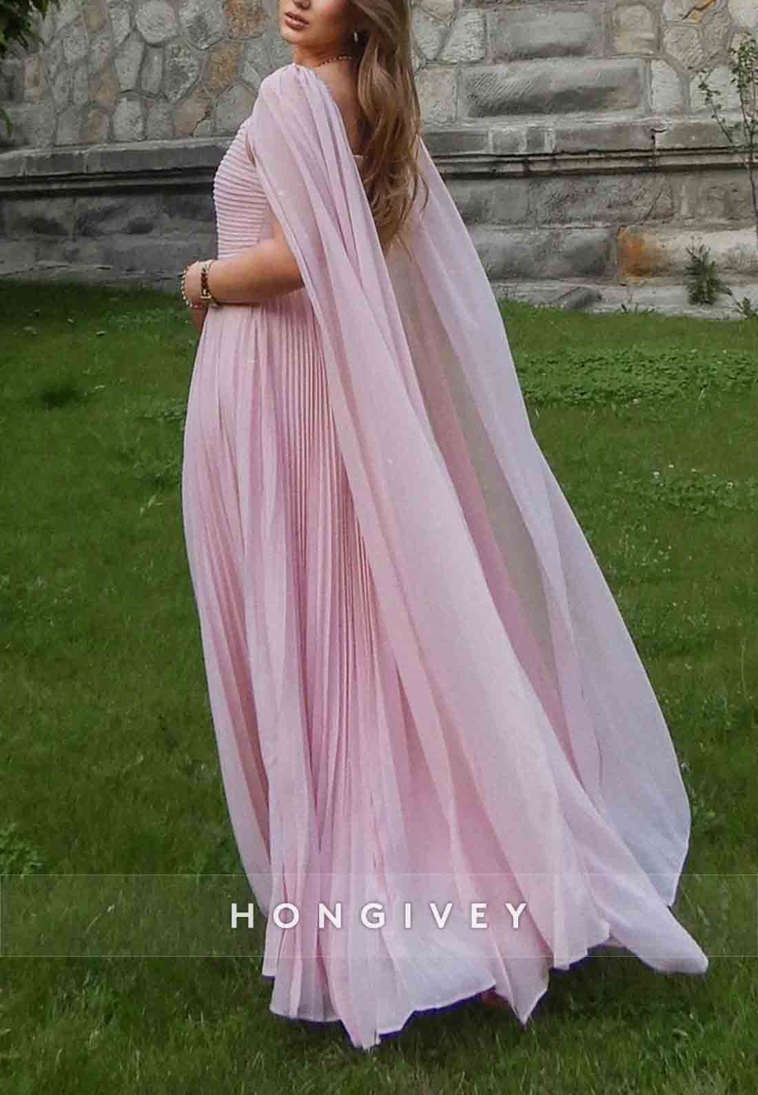 Ruffles Pleated Floor-Length Guest of Wedding A-Line Evening Gowns