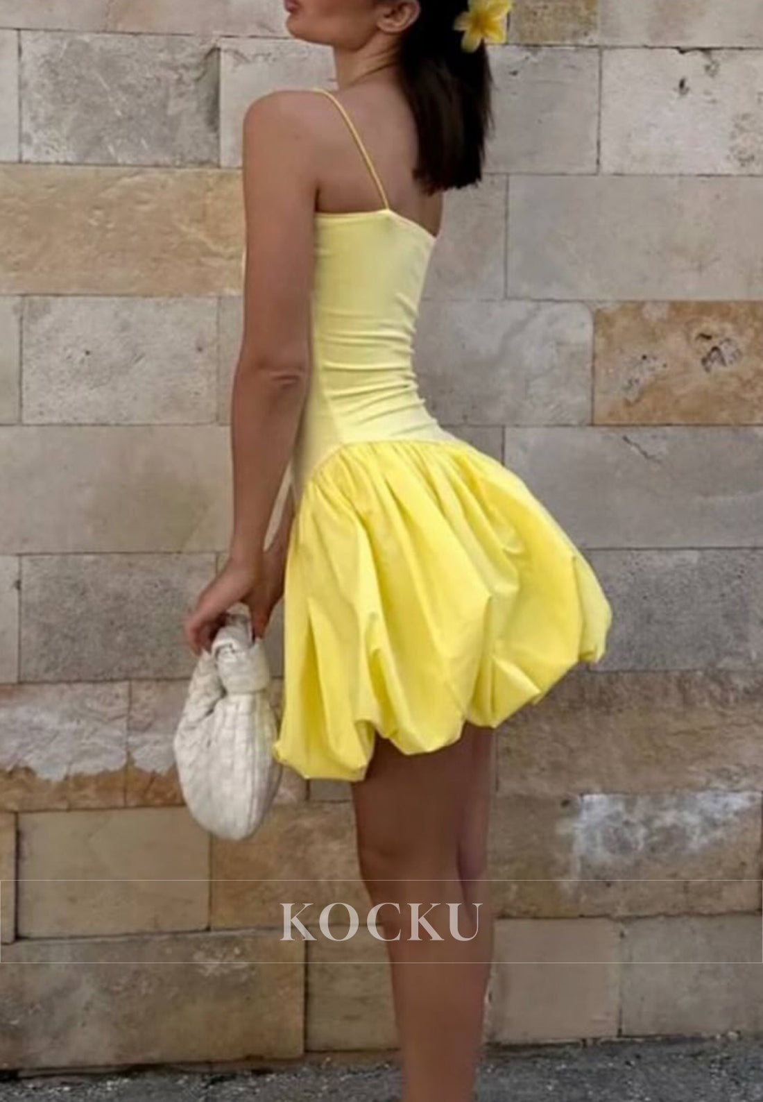 A-Line Spaghetti Straps Square Pleated Short Homecoming Dresses