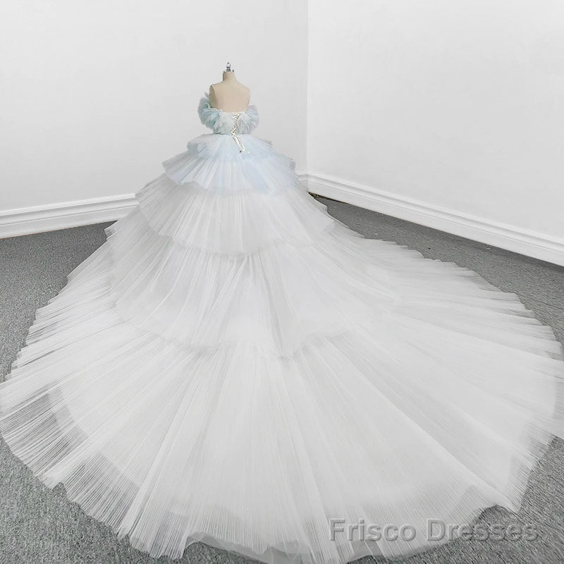 Strapless Quinceanera Dress White Ruffles Ball Gown Evening Dress
