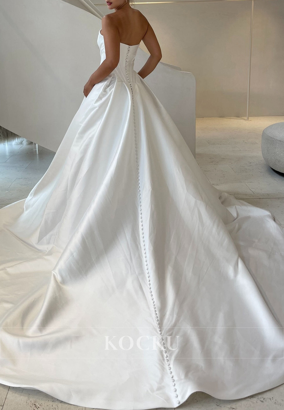 White Strapless Corset Bodice Full-Length Ballgown Wedding Dress
