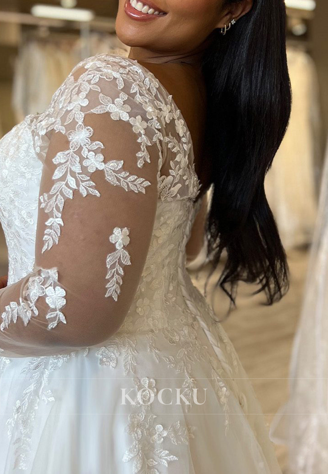 White Applique Sweetheart Lace-Up Back Ankle-Length Wedding Dress with Long Sleeves