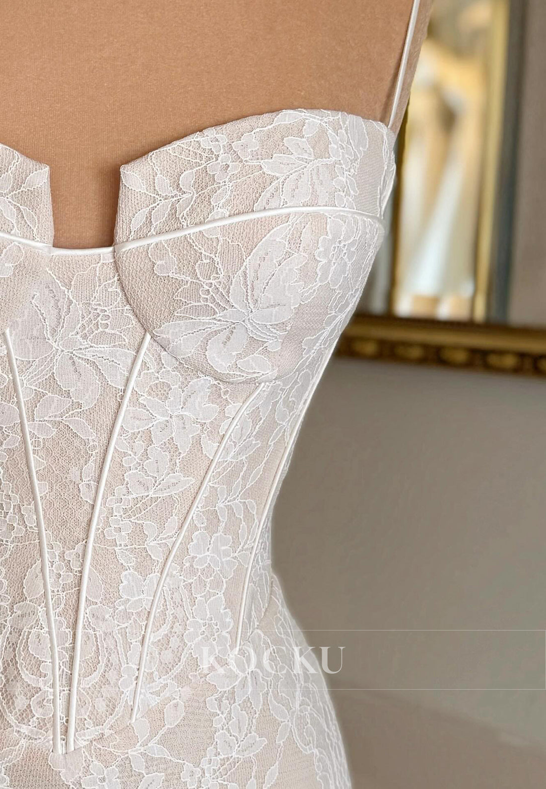 Lace Mermaid Wedding Dress with Spaghetti Straps and Corset Bodice